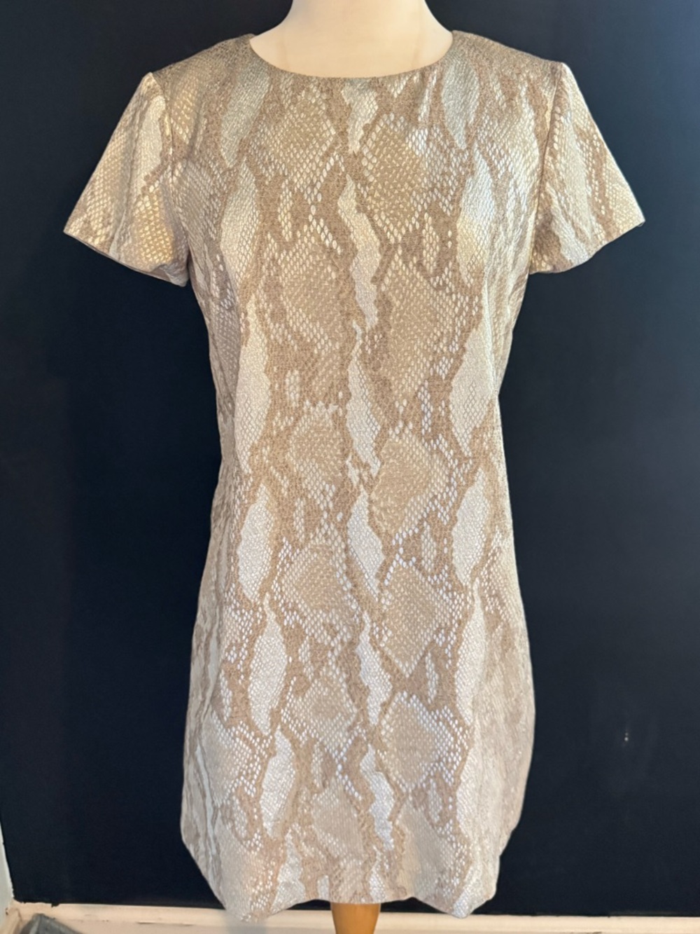 French Connection Gold Metallic Snake-Print Short Sleeve Party Dress Size 6